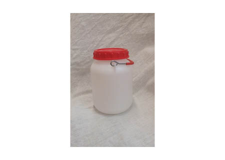 Jar/bottle, HDPE, round with wide neck and steel handle